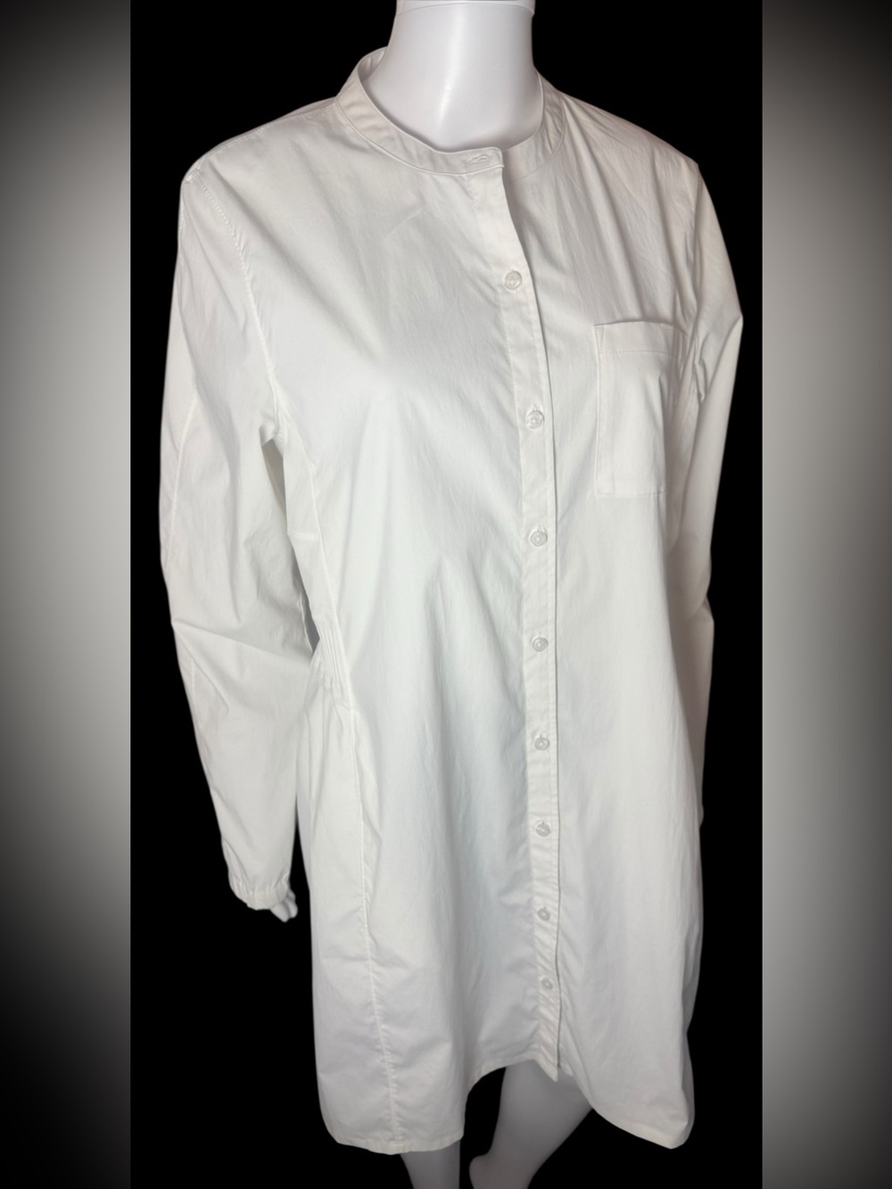 Athleta Expedition White Button Front Shirt Dress Size Medium w/mandarin collar